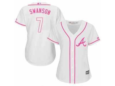 Women's Majestic Atlanta Braves #7 Dansby Swanson Replica White Fashion Cool Base MLB Jersey