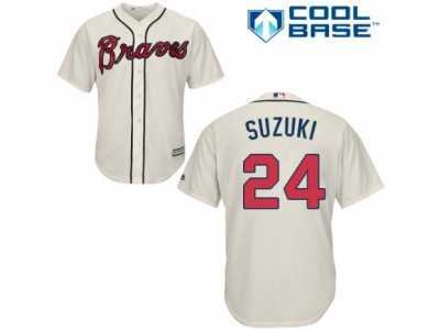 Youth Majestic Atlanta Braves #24 Kurt Suzuki Replica Cream Alternate 2 Cool Base MLB Jersey