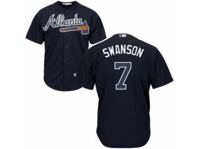 Youth Majestic Atlanta Braves #7 Dansby Swanson Authentic Blue Alternate Road Cool Base MLB Jersey