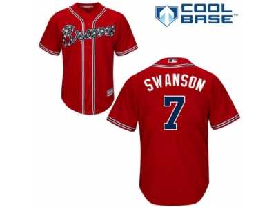 Youth Majestic Atlanta Braves #7 Dansby Swanson Authentic Red Alternate Cool Base MLB Jersey