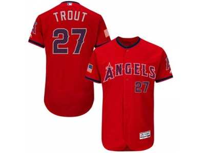 Men\'s Los Angeles Angels of Anaheim #27 Mike Trout Scarlet Stitched 2016 Fashion Stars & Stripes Flex Base Baseball Jersey