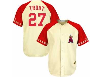 Men\'s Majestic Los Angeles Angels of Anaheim #27 Mike Trout Replica Cream Red Exclusive MLB Jersey