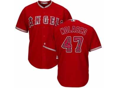 Men's Majestic Los Angeles Angels of Anaheim #47 Ricky Nolasco Authentic Red Team Logo Fashion Cool Base MLB Jersey