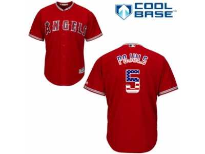 Men's Majestic Los Angeles Angels of Anaheim #5 Albert Pujols Authentic Red USA Flag Fashion MLB Jersey