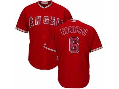 Men's Majestic Los Angeles Angels of Anaheim #6 Yunel Escobar Authentic Red Team Logo Fashion Cool Base MLB Jersey