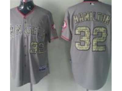 mlb Los Angeles Angels #32 Josh Hamilton Grey jerseys[number camo]