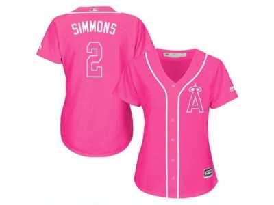 Women's Majestic Los Angeles Angels of Anaheim #2 Andrelton Simmons Replica Pink Fashion MLB Jersey