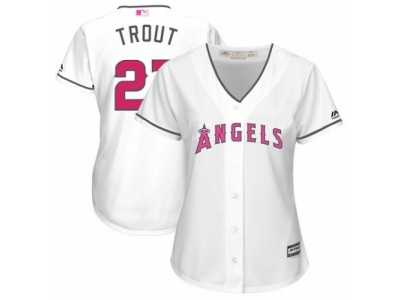 Women's Majestic Los Angeles Angels of Anaheim #27 Mike Trout Authentic White Mother's Day Cool Base MLB Jersey
