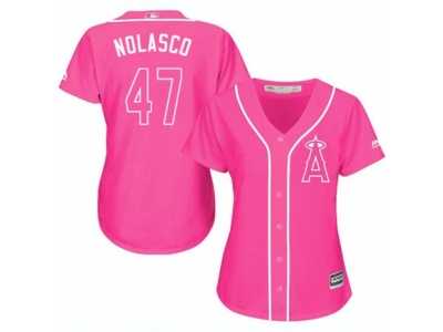 Women's Majestic Los Angeles Angels of Anaheim #47 Ricky Nolasco Replica Pink Fashion MLB Jersey