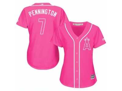 Women's Majestic Los Angeles Angels of Anaheim #7 Cliff Pennington Replica Pink Fashion MLB Jersey