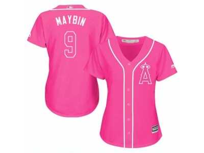 Women's Majestic Los Angeles Angels of Anaheim #9 Cameron Maybin Replica Pink Fashion MLB Jerseyy