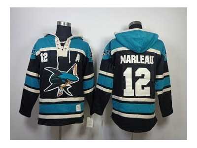 nhl jerseys san jose sharks #12 marleau black-green[pullover hooded sweatshirt][patch A]