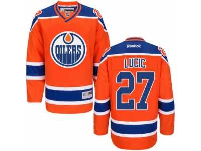 Men's Reebok Edmonton Oilers #27 Milan Lucic Premier Orange Third NHL Jersey