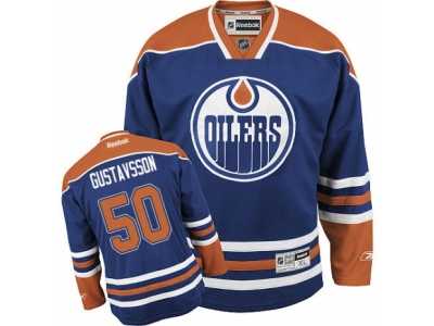 Men's Reebok Edmonton Oilers #50 Jonas Gustavsson Authentic Royal Blue Home NHL Jersey
