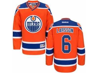 Men's Reebok Edmonton Oilers #6 Adam Larsson Authentic Orange Third NHL Jersey