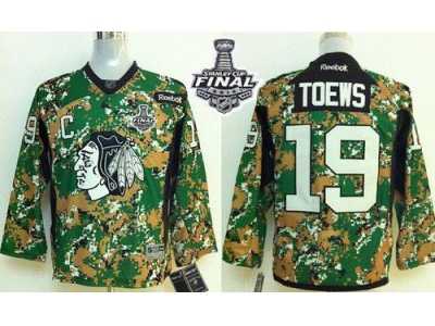NHL Youth Blackhawks #19 Jonathan Toews Camo Veterans Day Practice 2015 Stanley Cup Stitched Jerseys