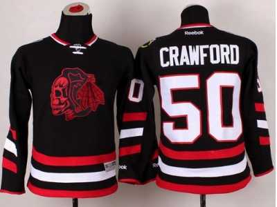 NHL Youth Chicago Blackhawks #50 Corey Crawford Black(Red Skull) 2014 Stadium Series Stitched