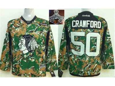 NHL Youth Chicago Blackhawks #50 Corey Crawford Camo Veterans Day Practice 2015 Stanley Cup Champions jerseys