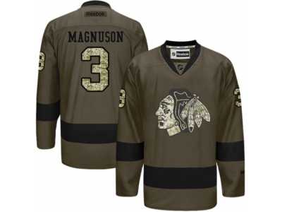 Youth Reebok Chicago Blackhawks #3 Keith Magnuson Premier Green Salute to Service NHL Jersey