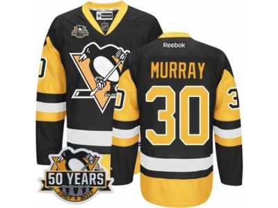 Youth Reebok Pittsburgh Penguins #30 Matt Murray Authentic Black Gold Third 50th Anniversary Patch NHL Jersey