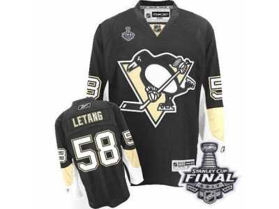 Youth Reebok Pittsburgh Penguins #58 Kris Letang Authentic Black Home 2017 Stanley Cup Final NHL Jersey