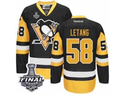 Youth Reebok Pittsburgh Penguins #58 Kris Letang Premier Black Gold Third 2017 Stanley Cup Final NHL Jersey