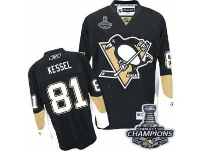Youth Reebok Pittsburgh Penguins #81 Phil Kessel Authentic Black Home 2017 Stanley Cup Champions NHL Jersey