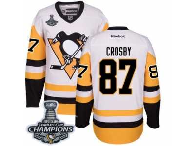 Youth Reebok Pittsburgh Penguins #87 Sidney Crosby Authentic White Away 2017 Stanley Cup Champions NHL Jersey