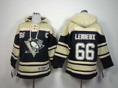 Youth nhl pittsburgh penguins #66 lemieux black-cream[pullover hooded sweatshirt][patch C]