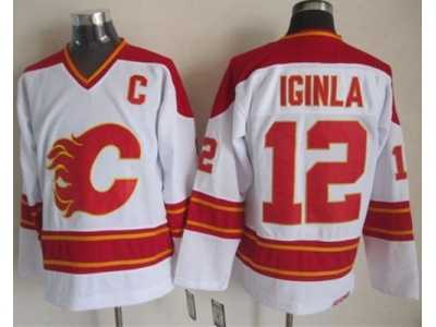 Calgary Flames #12 Jarome Iginla White CCM Throwback Stitched NHL Jersey