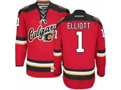 Men's Reebok Calgary Flames #1 Brian Elliott Authentic Red New Third NHL Jersey