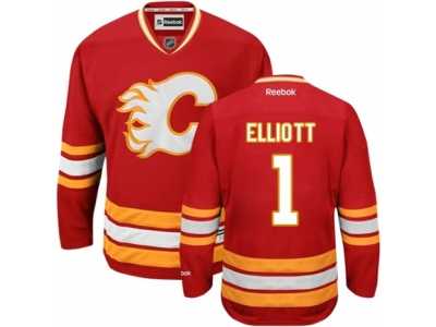 Men's Reebok Calgary Flames #1 Brian Elliott Authentic Red Third NHL Jersey