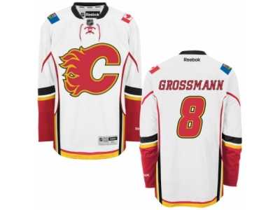 Men's Reebok Calgary Flames #8 Nicklas Grossmann Authentic White Away NHL Jersey