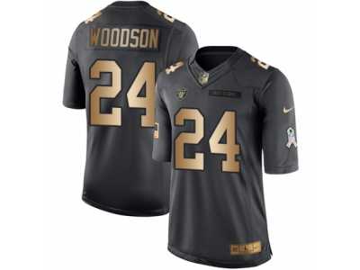 Men's Nike Oakland Raiders #24 Charles Woodson Limited Black Gold Salute to Service NFL Jersey