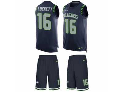 Men's Nike Seattle Seahawks #16 Tyler Lockett Limited Steel Blue Tank Top Suit NFL Jersey