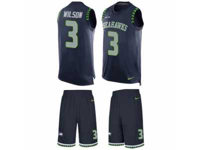 Men's Nike Seattle Seahawks #3 Russell Wilson Limited Steel Blue Tank Top Suit NFL Jersey