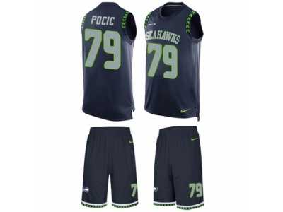 Men's Nike Seattle Seahawks #79 Ethan Pocic Limited Steel Blue Tank Top Suit NFL Jersey