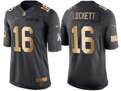 Nike Seattle Seahawks #16 Tyler Lockett Anthracite 2016 Christmas Gold Men's NFL Limited Salute to Service Jersey