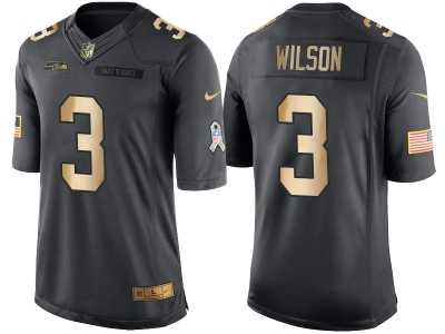 Nike Seattle Seahawks #3 Russell Wilson Anthracite 2016 Christmas Gold Men's NFL Limited Salute to Service Jersey