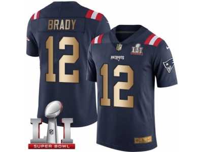 Men's Nike New England Patriots #12 Tom Brady Limited Navy Gold Rush Super Bowl LI 51 NFL Jersey