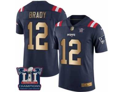 Men's Nike New England Patriots #12 Tom Brady Limited Navy Gold Rush Super Bowl LI Champions NFL Jersey