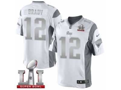 Men's Nike New England Patriots #12 Tom Brady Limited White Platinum Super Bowl LI 51 NFL Jersey