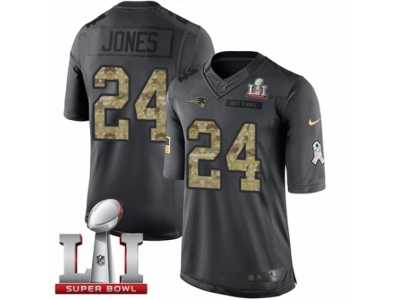 Men's Nike New England Patriots #24 Cyrus Jones Limited Black 2016 Salute to Service Super Bowl LI 51 NFL Jersey