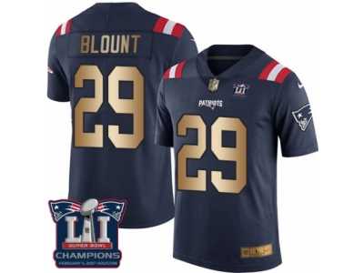 Men's Nike New England Patriots #29 LeGarrette Blount Limited Navy Gold Rush Super Bowl LI Champions NFL Jersey
