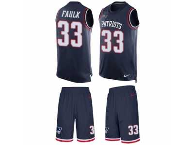Men's Nike New England Patriots #33 Kevin Faulk Limited Navy Blue Tank Top Suit NFL Jersey