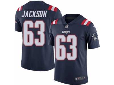 Men's Nike New England Patriots #63 Tre Jackson Limited Navy Blue Rush NFL Jersey