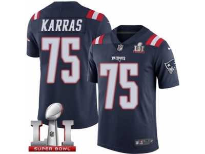 Men's Nike New England Patriots #75 Ted Karras Limited Navy Blue Rush Super Bowl LI 51 NFL Jersey