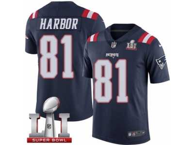 Men's Nike New England Patriots #81 Clay Harbor Limited Navy Blue Rush Super Bowl LI 51 NFL Jersey