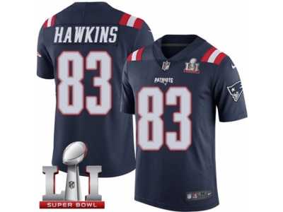 Men's Nike New England Patriots #83 Lavelle Hawkins Limited Navy Blue Rush Super Bowl LI 51 NFL Jersey