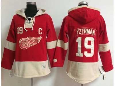 Women Detroit Red Wings #19 Steve Yzerman Red Old Time Lacer NHL Hoodie